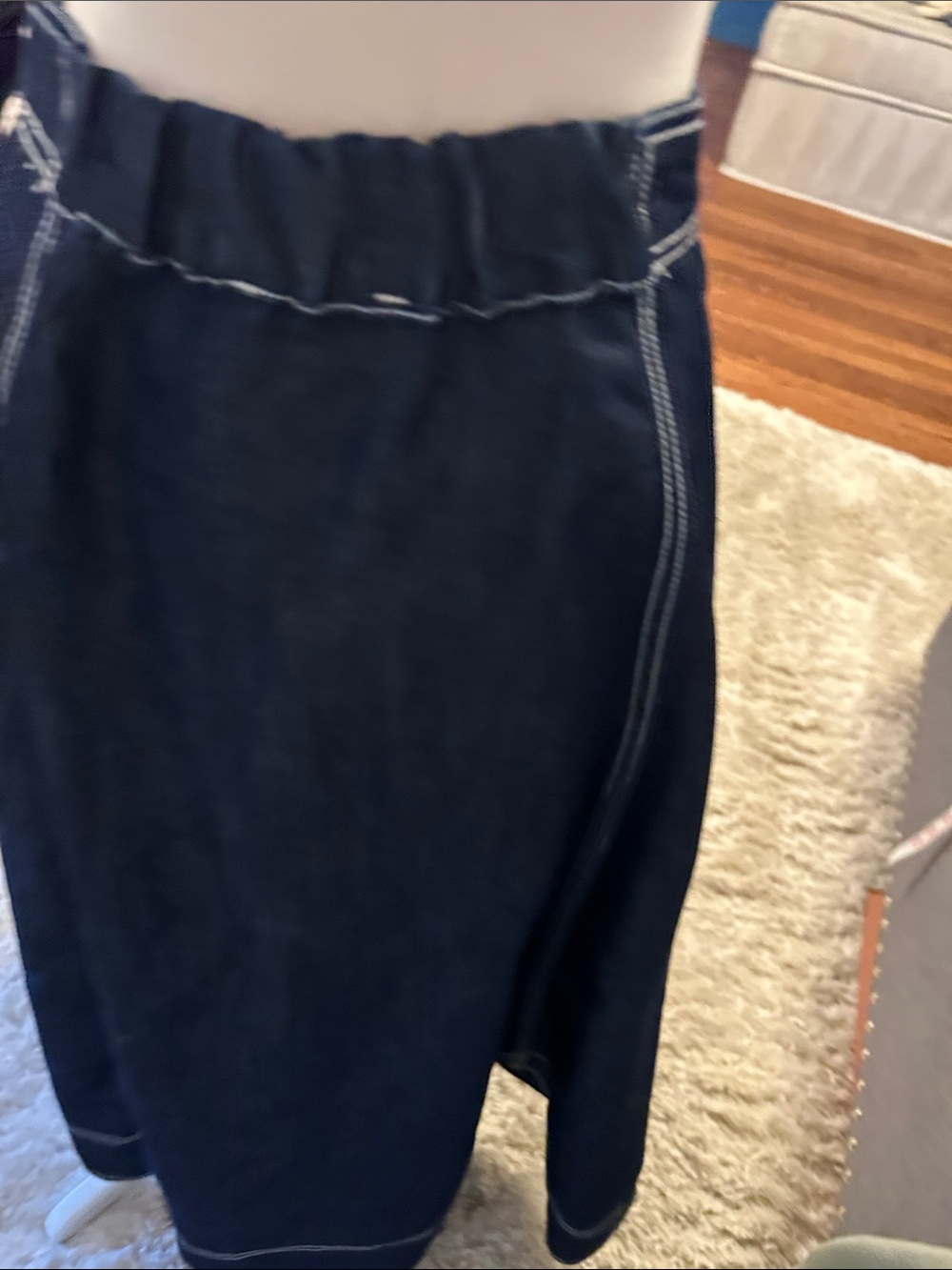 Pilcro Dark Indigo Denim A-Line Midi Skirt with Contrast Stitching - Picture 5 of 6
